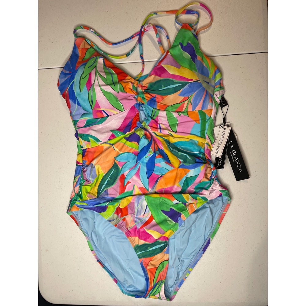 La Blanca Women's Underwire Lace Up One Piece Swimsuit, 16